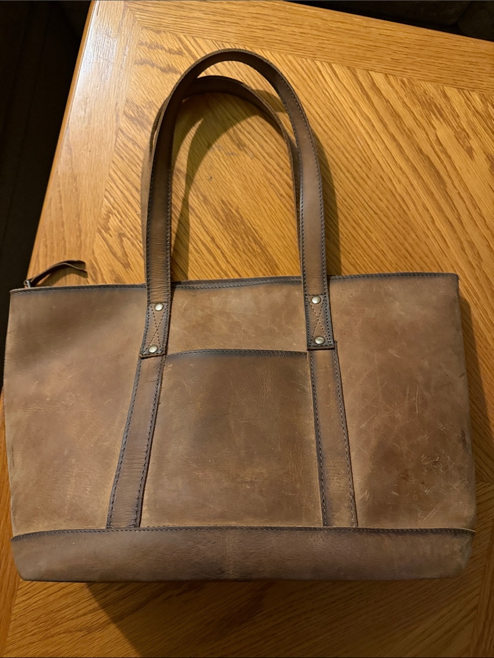 STS Ranchwear dark brow and White Cowhide Tote with Brown Leather Trim - Picture 2 of 4